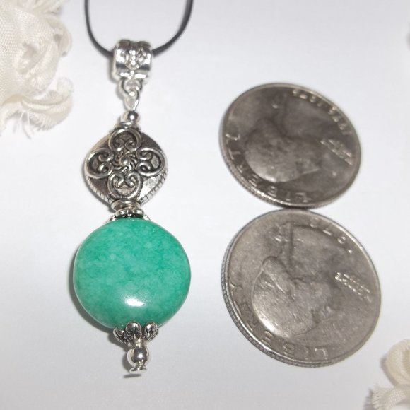 Necklace Pendant Beaded Green & Silver Jewelry Gift Idea for Her Necklace A111 - Picture 2 of 9